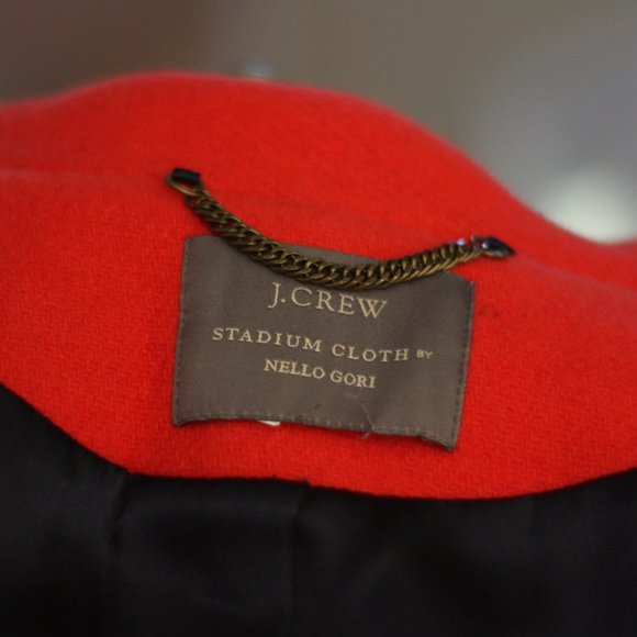 J. CREW NELLO GORI Stadium Cloth Mellon Red Pea Coat - Picture 5 of 5